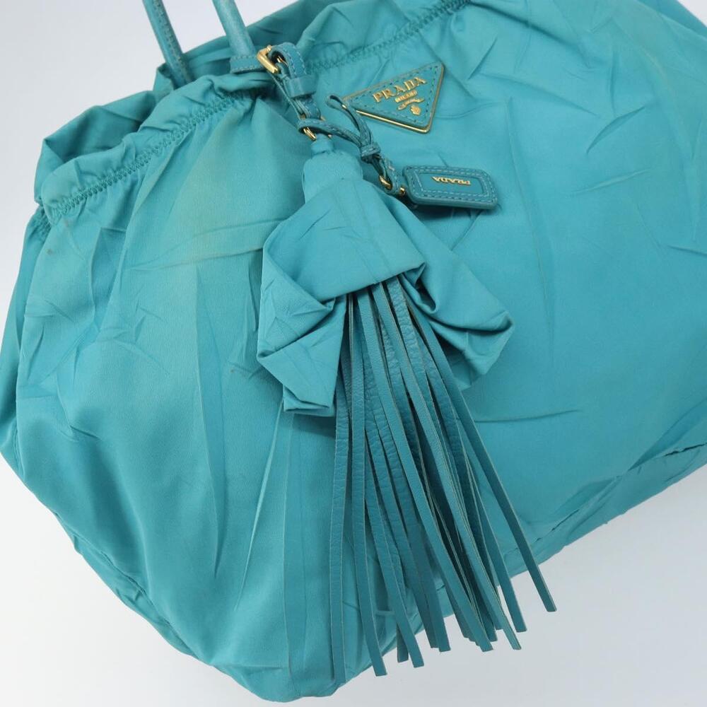 PRADA Hand Bag Nylon Light Blue Gold Auth ka1374 - Picture 10 of 16